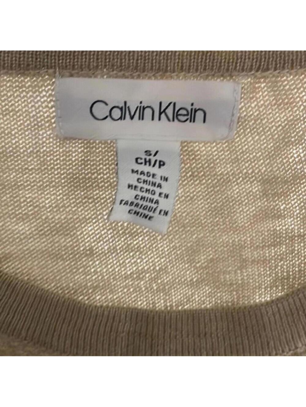 Calvin Klein Tan Sweater With White Under Shirt Trim Preppy Academia Minimal - Picture 6 of 9